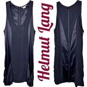 HELMUT LANG Wrinkled Satin Black Drop Pocket Mini Tank Party Dress, Size 2
